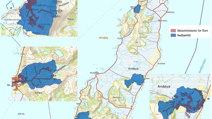 Lenke til artikkel: Andøy kommune får 1.3 mill kr av NVE for kartlegging av flomfare på Bø, Dverberg og Bleik.
